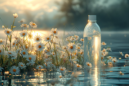 在水中位置漂浮在水中矿泉水背景