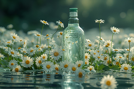 菊花枸杞静谧水潭中的矿泉水背景