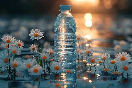 菊花枸杞池塘中的矿泉水背景