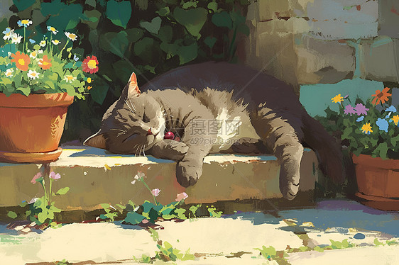 阳光花园里的悠闲英短猫图片