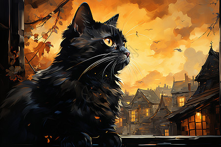 房屋前的黑猫高清图片