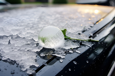 冰雪花飘落在车顶上图片