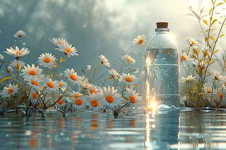 湖中漂浮的水瓶图片