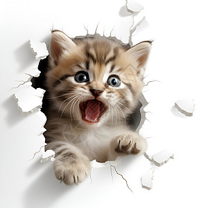 破墙而出的迷人小猫高清图片
