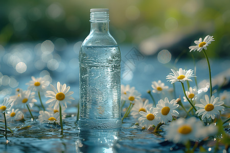 水中漂浮的雏菊高清图片