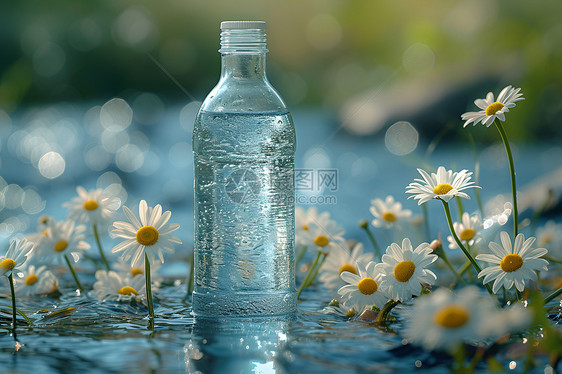 水中漂浮的雏菊图片