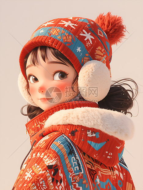 冬日红装姑娘图片
