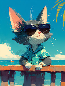 海滩猫咪背景图片
