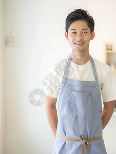 年轻厨师戴着围裙图片