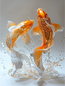鱼跳出金色的两条鲤鱼插画