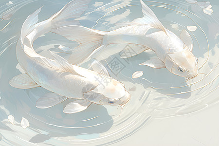 水波里的白色锦鲤图片