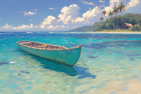 宁静海滩上的小船背景图片