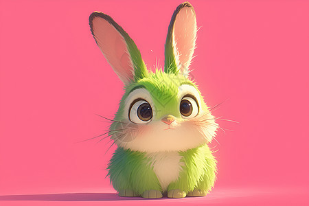 粉色背景前的绿色兔子图片