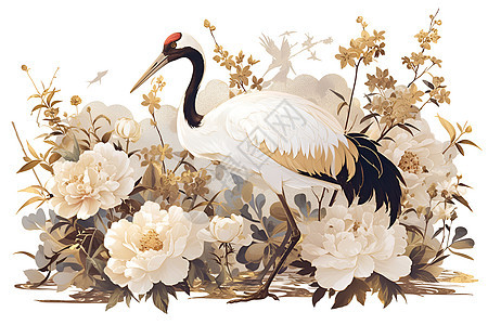 红冠鹤和花朵图片