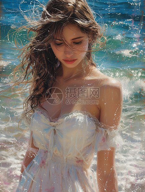 少女海边起舞图片