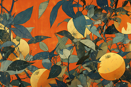 绘画的树木橙子图片