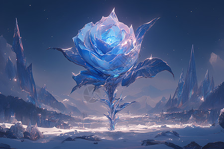 冰雪中的蓝色玫瑰图片