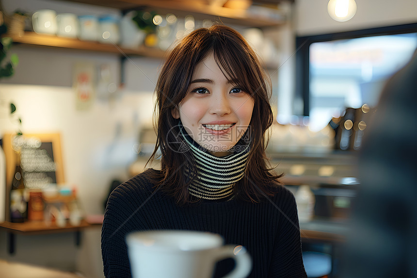 咖啡馆享受时光的女孩高清图片下载-正版图片601048242-摄图网