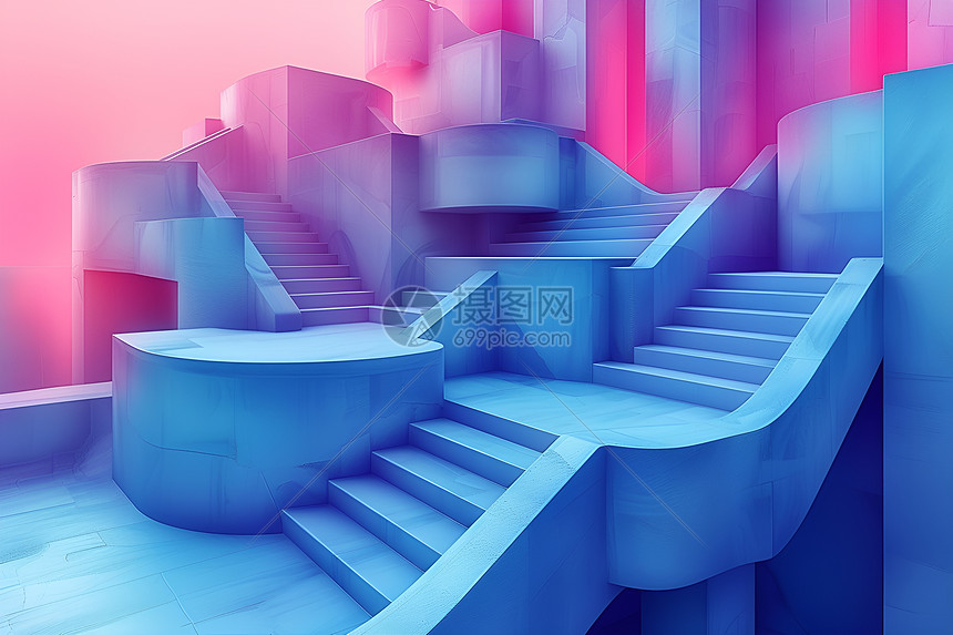 粉蓝色螺旋阶梯图片
