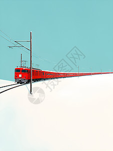 雪地中的红色火车图片