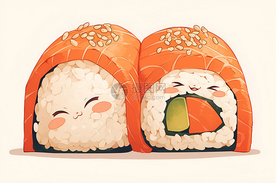 桌面上可爱的寿司卷图片