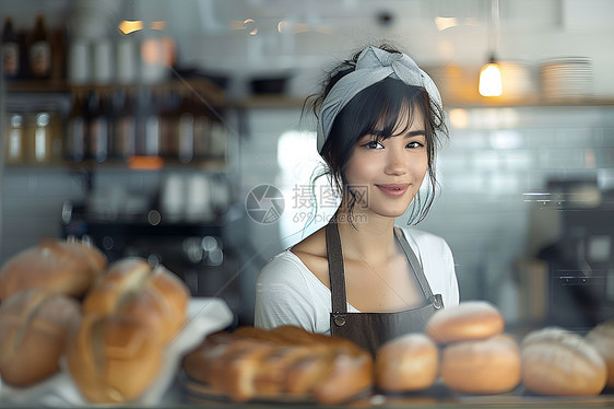 面包柜台的女士图片
