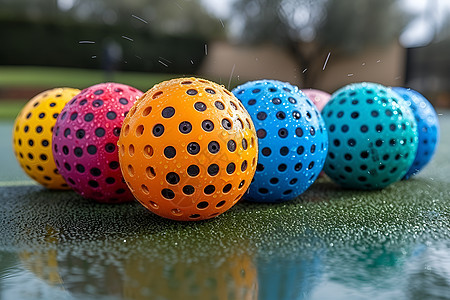 彩色球上雨滴图片