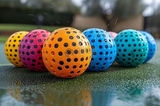 彩色球上雨滴图片