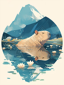 湖水里的北极熊图片