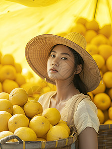 戴着草帽的女子图片