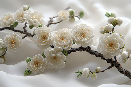 丝绸上的刺绣梅花图片