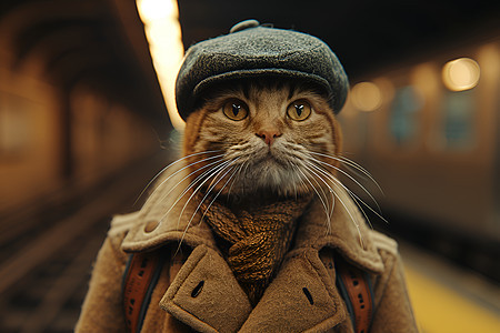 戴帽子的时尚猫咪图片