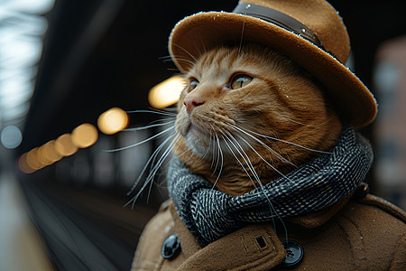 戴帽子的复古猫咪背景图片