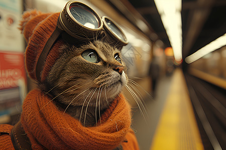 车站站台上的猫咪图片