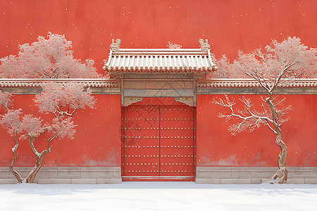 雪中宁静红墙图片