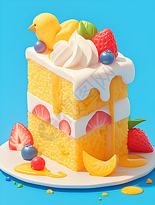 水果奶油蛋糕切块图片