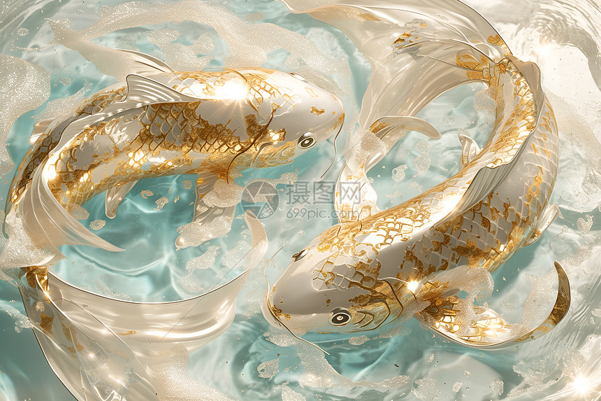 闪耀水中的金鲤图片