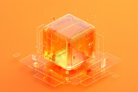 透明的橙色立方体图片