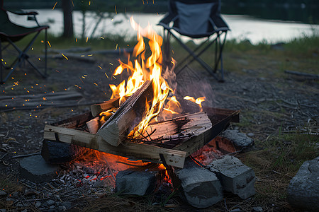 湖畔营火背景图片