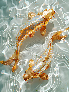 水中浮动的两只金鲤鱼背景图片