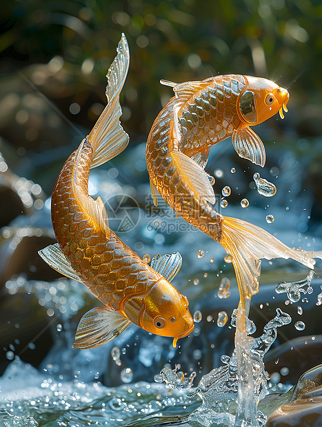 水中闪耀的金色鲤鱼图片