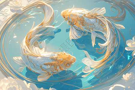 幻境中的两只金鲤鱼图片