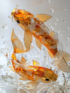 水波粼粼中的金鱼背景图片