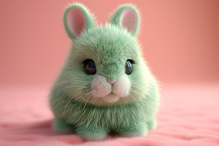 粉色背景中的绿色棉花糖兔子图片
