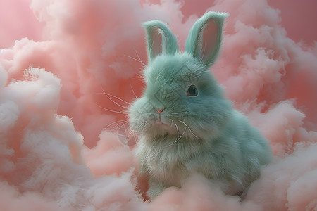 云海里的绿色兔子图片