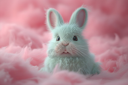 粉色仙境中的棉花糖小兔子图片