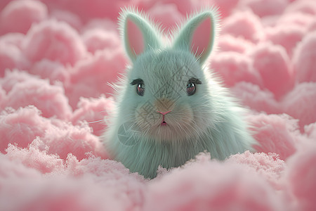 粉色云朵中的小兔图片