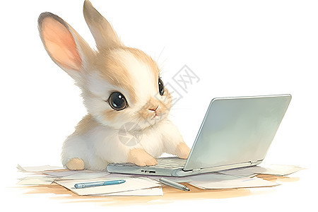 用电脑工作的兔子图片