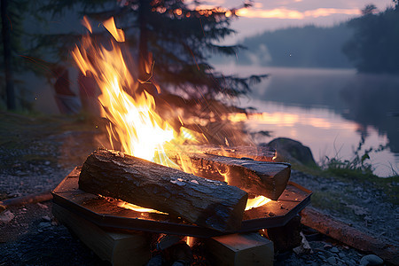 湖畔的篝火背景图片