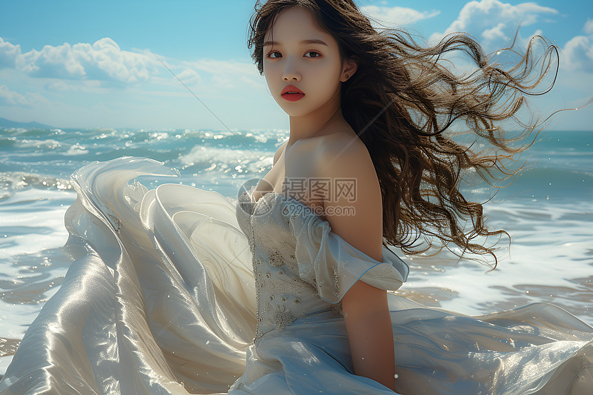 海风中的女孩图片